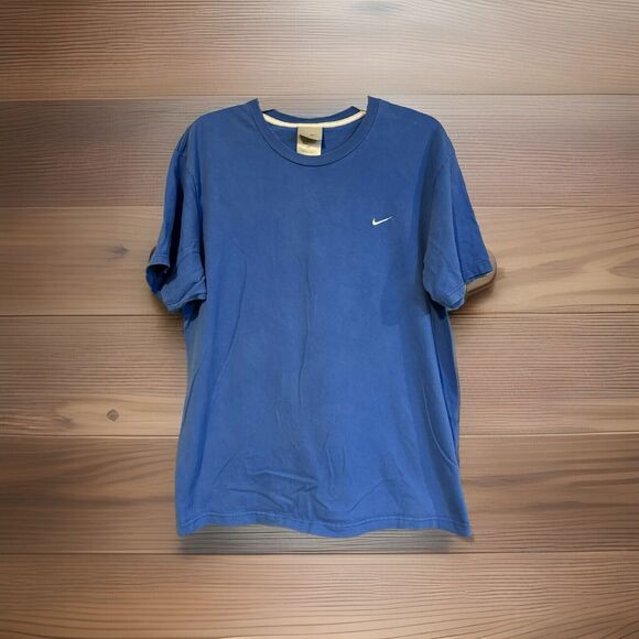 Vintage Nike Embroidered Swoosh Logo Blue Short Sleeve T-Shirt Large Grey Tag - Picture 1 of 6